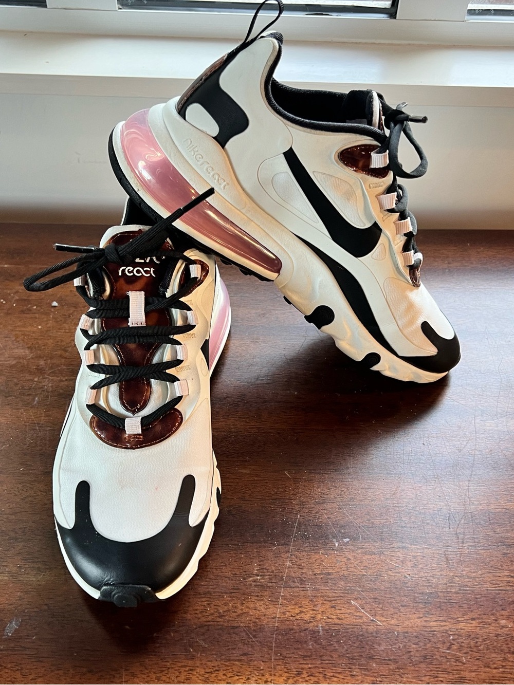 Nike Women’s Air Max React Sneakers White Black Pink Accent